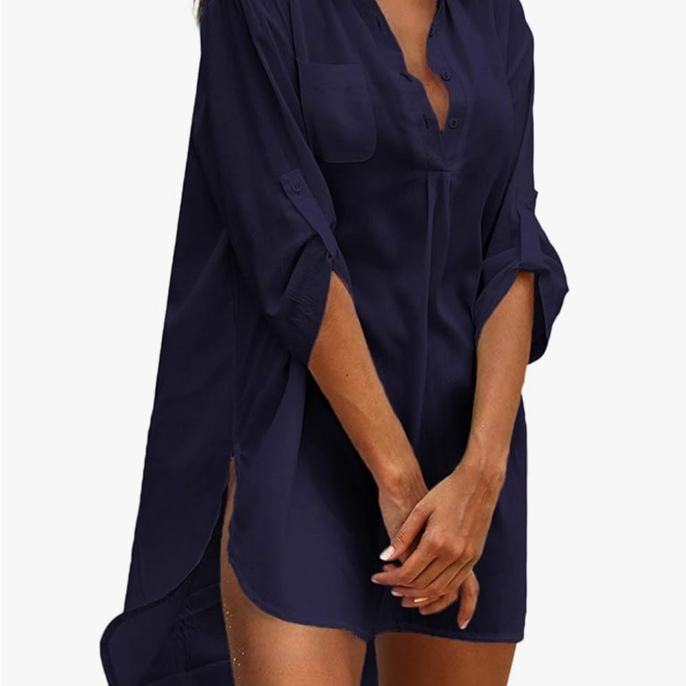 Navy Blue Button-Up Tunic Dress/coverup NWOT